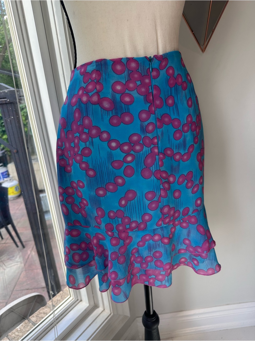 VINTAGE 90s SMART SET Bright Blue & Pink Patterned Ruffle Hem Chiffon Skirt Sz 5 - Picture 5 of 9